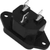 The SPM 04.HC0042.001 Screw Fixed Panel Plug for Nina is a black rectangular electrical connector socket with three metal prongs and two mounting holes on its flanged base, shown against a white background. © 2025 1st-line.com
