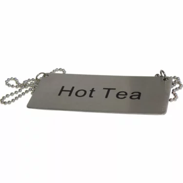 The Update International Hot Tea Chain Sign is a rectangular metal sign with Hot Tea engraved, attached to a ball chain. © 2025 1st-line.com