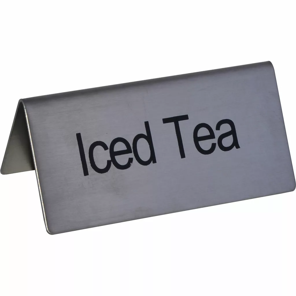 The Update International Iced Tea Tent Sign is a metal, tent-style sign with Iced Tea printed in bold black letters. © 2025 1st-line.com