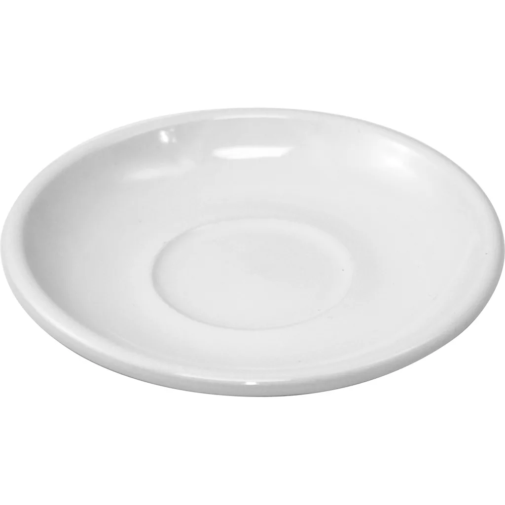 The Update International Saucer for latte cup (TW-130) is a plain white ceramic saucer with a raised rim and center indentation, ideal for your favorite latte cup. Shown here against a white background. © 2025 1st-line.com