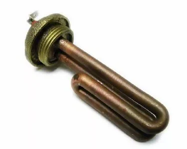 The VBM ELETRESD6011C 600W 110V Coffee Boiler Heating Element features a U-shaped coil and a threaded brass base, shown isolated on a white background. © 2025 1st-line.com