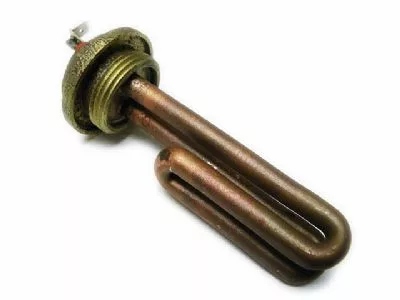 The VBM ELETRESD6011C 600W 110V Coffee Boiler Heating Element features a U-shaped coil and a threaded brass base, shown isolated on a white background. © 2025 1st-line.com