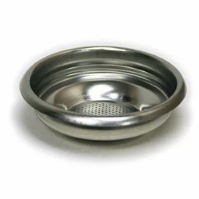 The VBM FILT1TB 1-Cup Filter Basket is a stainless steel basket with a perforated base, designed to hold ground coffee in espresso machines. © 2025 1st-line.com