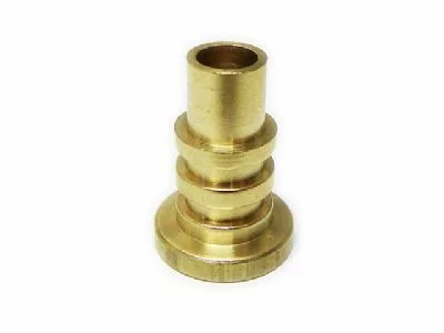The VBM RACCBULASF Hot Water / Steam Valve Bush is a small brass connector with stepped cylindrical sections and a slightly flared base, compatible with VBM systems and shown on a white background. © 2025 1st-line.com