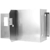The VBM SUPVASCDOSN43 Tank/Reservoir Support is a shiny, rectangular metal wall mount bracket with cutouts, slots, a square opening, and a handle-like feature, designed to support tanks or reservoirs for equipment. © 2025 1st-line.com