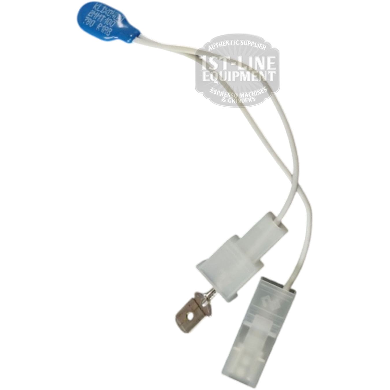 The VBM TERMPROTDOMSU 110 Degree Thermic Protection features a white wire with a blue fuse and two clear plastic connectors (one male, one female), displayed against a white background. © 2025 1st-line.com