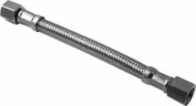 The VBM TUBIFLINDOKIR Stainless Steel Braided Hose features hexagonal fittings on both ends, ensuring durability and reliable performance for plumbing or gas applications. © 2025 1st-line.com