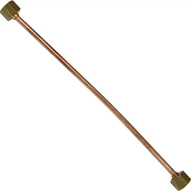 The VBM TUBIP737 Steam Boiler to Hot Water Valve Tube/Pipe features brass compression fittings on both ends and is shown diagonally on a white background. Ideal for connecting steam boilers to hot water valves. © 2025 1st-line.com