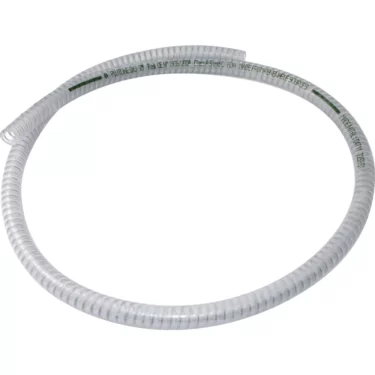 The VBM TUBOSCARICOD10 Drain Tube is a coiled, transparent tube with visible ribbing and printed text along its length, shown in a loose circular shape on a plain white background. © 2025 1st-line.com