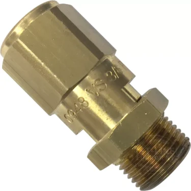 The VBM VALVMOSP Steam Boiler Safety Valve - 3/8 is a brass, threaded check valve with engraved markings, designed for plumbing or gas uses and ideal for enhancing steam boiler safety. © 2025 1st-line.com