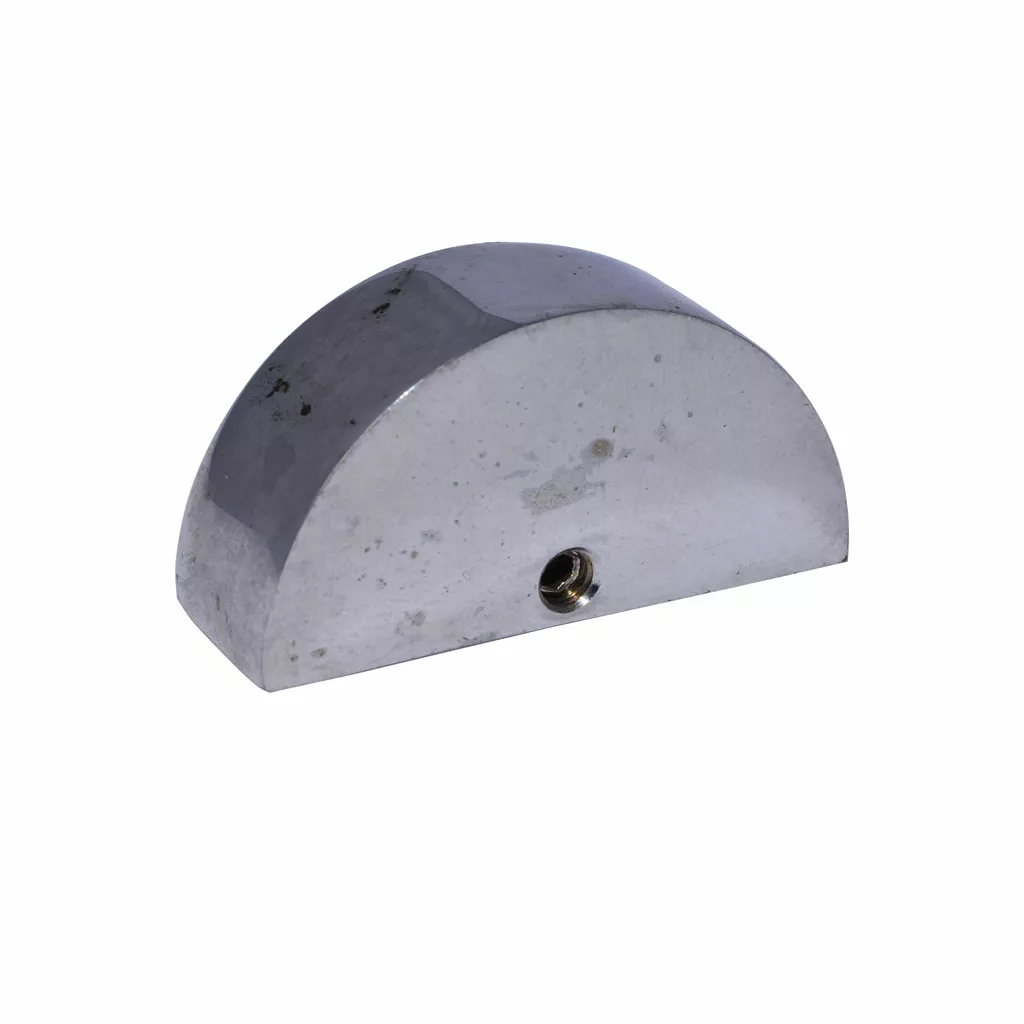 This VBM MANCOMREPLICA Power Switch Knob is a shiny, metallic half-cylinder with a screw hole on its flat side, shown against a white background. © 2025 1st-line.com