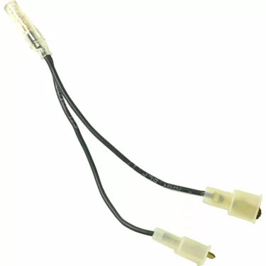 Two black electrical wires with transparent connectors branch from one point into two lines—ideal for Isomac 000578 Red Fluorescent Light setups. © 2025 1st-line.com