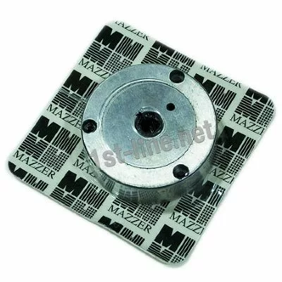 83mm Mazzer OEM FMA00187C/CQQ 3-phase Conical Grinding Burr (set of 2), round metal part with three screw holes, shown on a square sheet with a repeating black-and-white MAZZER logo pattern. © 2025 1st-line.com