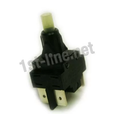 A black and silver Ascaso I..767 Bipolar Switch for Ascaso Home Machines, featuring a white push button and two metal prongs, is shown on a white background with the 1st-line.net watermark overlaid. © 2025 1st-line.com