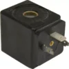 A black Ascaso C..288 Lucifer Solenoid Coil, 110V 9W, with a circular opening and three metal prongs for connections. © 2025 1st-line.com