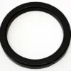 A black, circular Brasilia Portafilter Gasket - 8mm With Lateral Split (BF011), made of plastic or metal with a flat profile, is shown on a plain white background. © 2025 1st-line.com