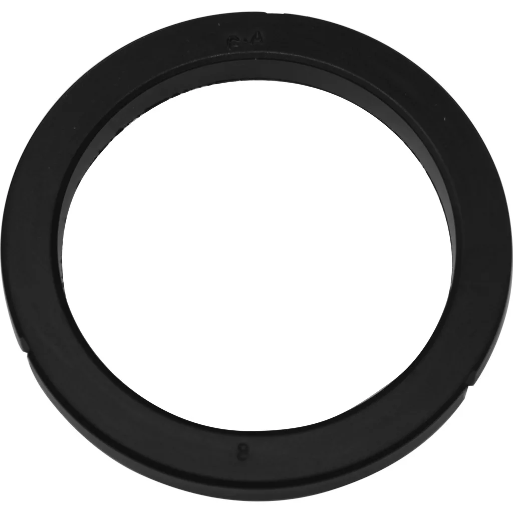 A black circular plastic ring, the DISCONTINUED Pasquini Livia 90 Grouphead Gasket - THICK, is shown from above against a white background. © 2025 1st-line.com