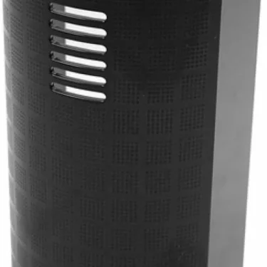 A black, cylindrical Rancilio 38123036 Group Face for the Rancilio Rocky features a textured surface, vertical vents near the top, and an open upper section. © 2025 1st-line.com