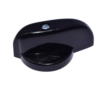 A black, rounded, wall-mounted door stopper with a visible screw at the top resembles the sleek design of the Mazzer S000MAB01 Timer Knob. © 2025 1st-line.com