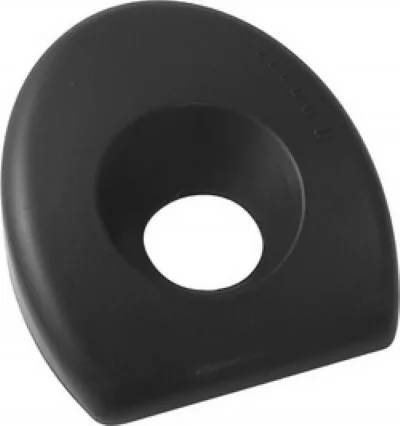 A black, rounded, wedge-shaped door stopper with a central hole holds doors open or prevents closing—offering stability comparable to the precise fit of the Ascaso MI..14 Upper Body Panel for I-1, I-1D, I-2, and I-2D models. © 2025 1st-line.com