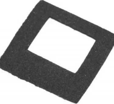 A black, square foam gasket with a central cutout—Ascaso MI..77 Gasket for Doser to Body (I-1, I-2, I-Mini, I-Steel)—is shown angled on a white background. © 2025 1st-line.com