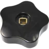 A black, star-shaped plastic knob with a central square hole, designed as a grip or handle for equipment like the ECM B7371509 Steam/Hot Water Rotary Knob. © 2025 1st-line.com