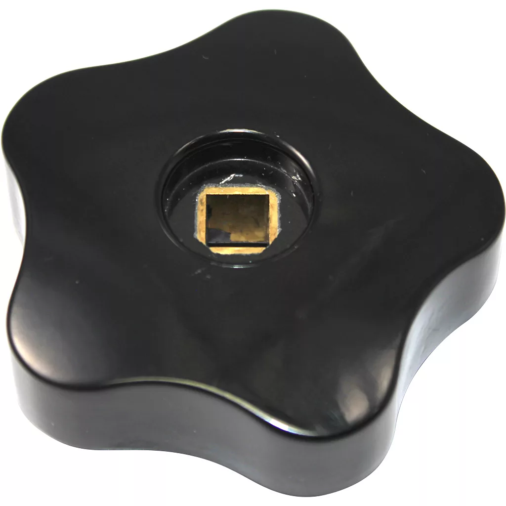 A black, star-shaped plastic knob with a central square hole, designed as a grip or handle for equipment like the ECM B7371509 Steam/Hot Water Rotary Knob. © 2025 1st-line.com