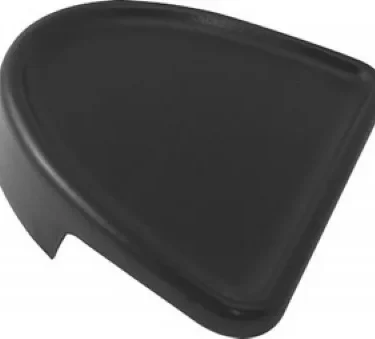 A black, wedge-shaped plastic object with a curved edge and small notch on one side, resembling the Ascaso MI..93 Grinds Catch Tray for I-1, I-1D, I-2, and I-2D models. © 2025 1st-line.com