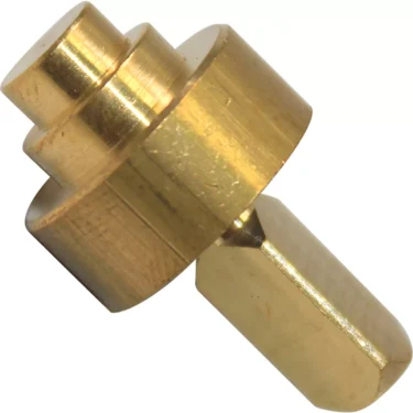 A close-up of a brass step drill bit with a cylindrical, tiered head and hex shank, commonly used with the VBM ASSVALVSCAR Discharge Valve Set for drilling holes of various diameters in metal or wood. © 2025 1st-line.com