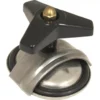 A close-up of a metal caster wheel with a black, three-pronged knob and central brass cap, reminiscent of the sturdy DISCONTINUED Ascaso Water Softener Lid with Gasket, ideal for enhancing furniture or equipment mobility. © 2025 1st-line.com