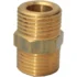 A close-up of an Ascaso V..311 1/2 M x 1/2 M Coupling, a brass fitting with male threads on both ends and a hexagonal center for tightening. © 2025 1st-line.com
