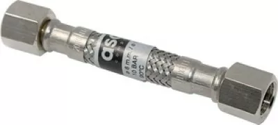 A close-up of the Asaso I.1306 Braided Stainless Hose, featuring hexagonal fittings and a durable braided middle, ideal for plumbing or as part of the AscasoUpgradeKit for gas connections. © 2025 1st-line.com