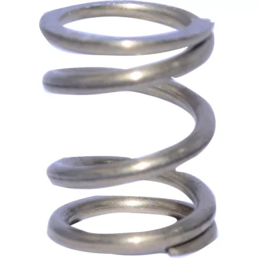 A close-up of the Ascaso I.1184 Steam Water Outlet Tap Spring - Steel V2, a single metal coil spring standing upright against a white background, designed for use in Ascaso steam water outlet taps. © 2025 1st-line.com