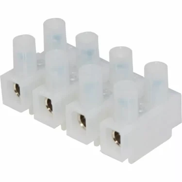 A close-up of the Ascaso I..183 4 Way Socket / Connector, a white plastic terminal block with four wire connectors, each with a metal insert and cylindrical openings for wire insertion. © 2025 1st-line.com