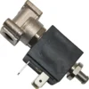 A close-up of the Ascaso I..273 110V Solenoid Valve with Coil, featuring a black rectangular coil and electrical terminals, designed to control liquid or gas flow in a system. © 2025 1st-line.com