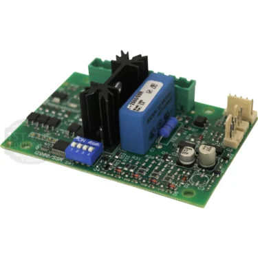 A close-up of the Ascaso I.2960 Multifunction Circuit displays a green PCB with components including a blue relay, black heat sinks, connectors, capacitors, and integrated circuits. © 2025 1st-line.com