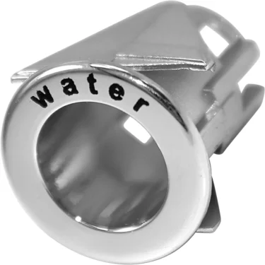 A close-up of the Ascaso I..379 Water Switch Support, a metallic cap labeled water in black with a central circular opening for easy access, designed as a marker or cover for Ascaso machines. © 2025 1st-line.com