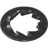 A close-up of the Ascaso I..396 M-5 Dentate Washer, a black metal push-on retaining ring with a star-shaped opening and six inward prongs, used to secure parts on a shaft or axle in Ascaso machines. © 2025 1st-line.com