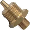 A close-up of the Ascaso Solenoid Fitting, showing its brass construction with a nozzle tip, dual-size screw threads, and a hexagonal section for wrench tightening. © 2025 1st-line.com