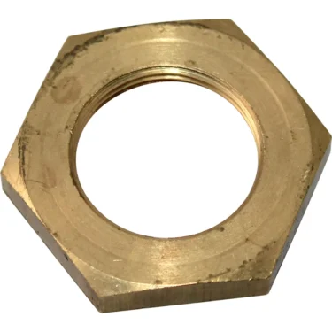 A close-up of the Bezzera 5221830 Nut - M 20 H5 OT, a brass hexagonal nut with an open threaded center, shown against a white background. © 2025 1st-line.com