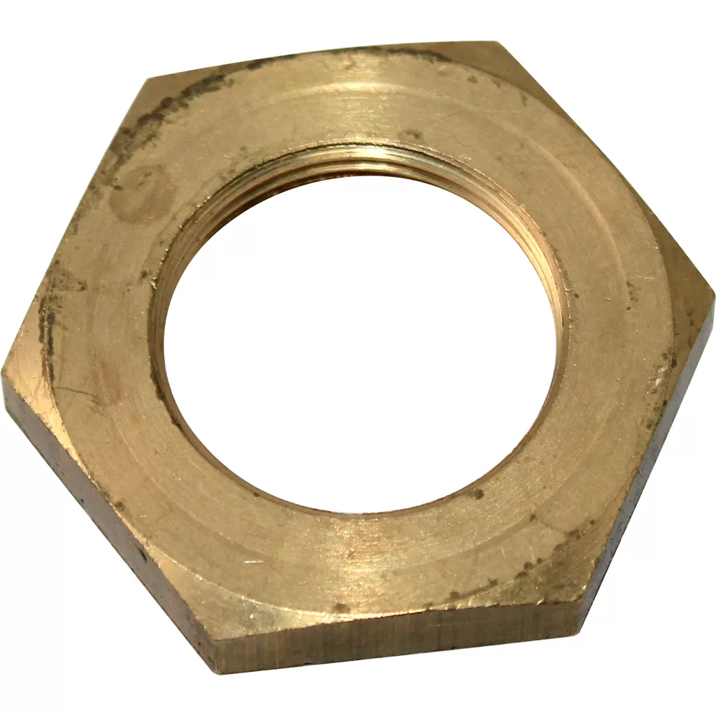 A close-up of the Bezzera 5221830 Nut - M 20 H5 OT, a brass hexagonal nut with an open threaded center, shown against a white background. © 2025 1st-line.com