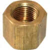 A close-up of the Bezzera 5221835 Boiler Cap Nut (M 1/8 G ES.14 H12 OT) shows its gold-toned, six-sided metallic design with precise internal threading. © 2025 1st-line.com