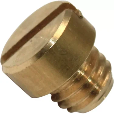 A close-up of the Bezzera 5227002 Screw M8x6 OT, showing its brass slotted flat head and threaded body, isolated on a white background. © 2025 1st-line.com