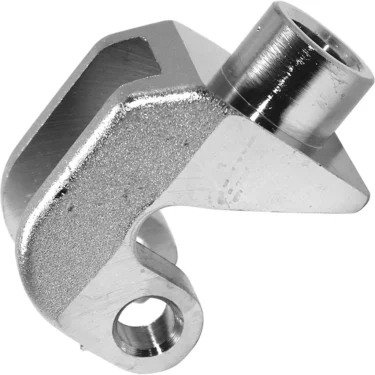 A close-up of the Bezzera 5284501.01NC Nickel Plated Group Fork OT, showing its shiny metallic finish, two circular holes, and textured surface—likely used as a mechanical component. © 2025 1st-line.com