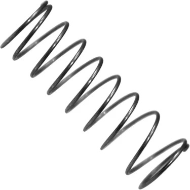 A close-up of the Bezzera 5471505 Suppression Valve Spring D0.45 H22 AISI 302, made from dark AISI 302 metal, is shown diagonally on a white background, with its evenly wound coil highlighting precision engineering. © 2025 1st-line.com