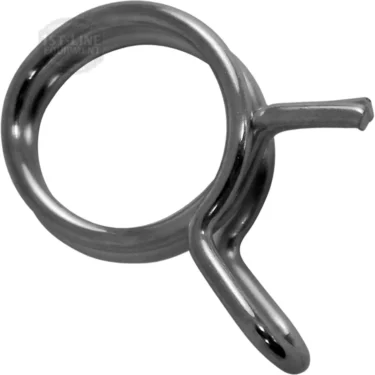 A close-up of the Bezzera 7611502 Drip Tray Clamp, a metal spring clamp with two protruding tabs designed to securely hold hoses in place. © 2025 1st-line.com