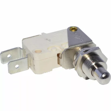 A close-up of the Bezzera 7633906 Microswitch, rated for 250V, featuring two flat connectors and threaded mounting—suitable for Magica or Mitica machines. © 2025 1st-line.com