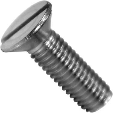 A close-up of the Bezzera 7817001 Grouphead Shower / Dispersion Screen Screw—a silver metal, flat-slotted head screw—shown against a white background, perfect for securing grouphead shower or dispersion screens. © 2025 1st-line.com