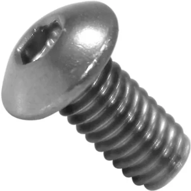 A close-up of the Bezzera 7819908 Body Panel Screw TTEI M4x8, featuring a rounded head and hexagonal socket drive, displayed against a plain white background. © 2025 1st-line.com