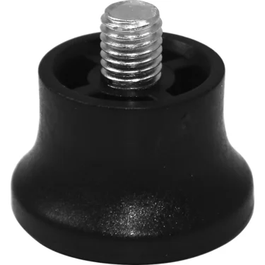 A close-up of the ECM B7474216 Foot / Leg, a black plastic leveling foot with a metal threaded screw for adjusting the height of furniture or appliances. © 2025 1st-line.com